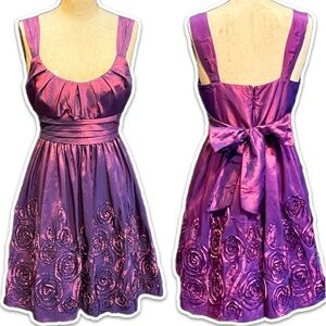 Iridescent shimmery formal party dress homecoming prom bow tie waist‎ floral y2k